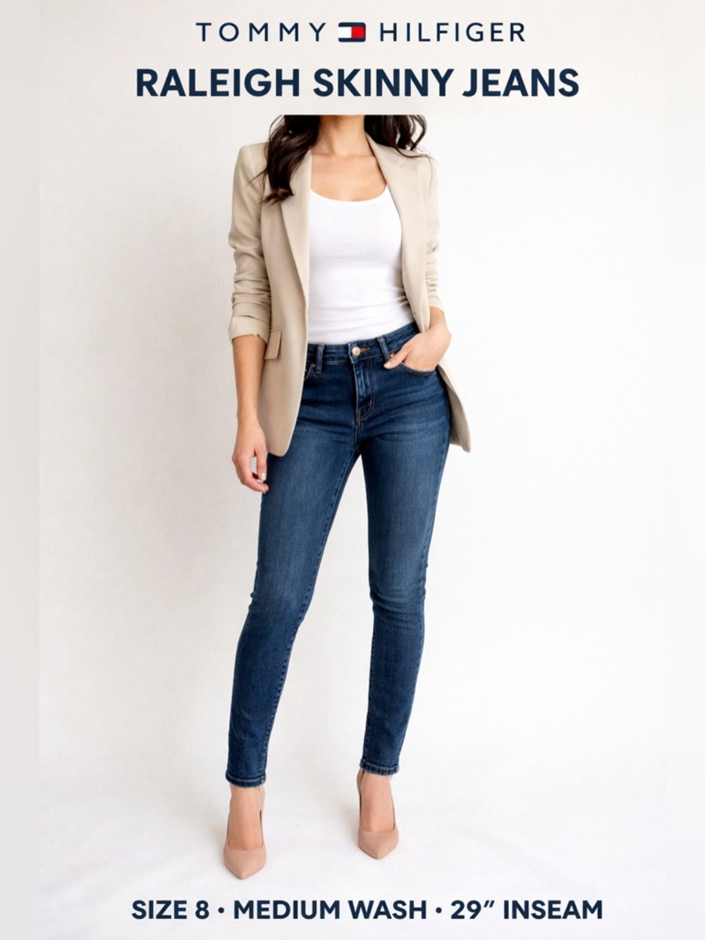 Tommy Hilfiger Raleigh Skinny Jeans Size 8 Medium Wash 29” Inseam Stretch Denim